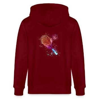 tennis,racket,ball,graffiti,blue,painting,colorful - Stanley/Stella CULTIVATOR  Unisex Organic Hooded Jacket - burgundy - Back - Anna (173cm)