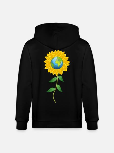 Planet Earth and sunflower - Stanley/Stella CULTIVATOR  Unisex Organic Hooded Jacket - black