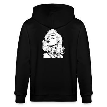 Grafik Motiv "Comic Gesicht" - Stanley/Stella Unisex Bio-Kapuzenjacke CULTIVATOR  - Schwarz - Hinten - Anna (173cm)