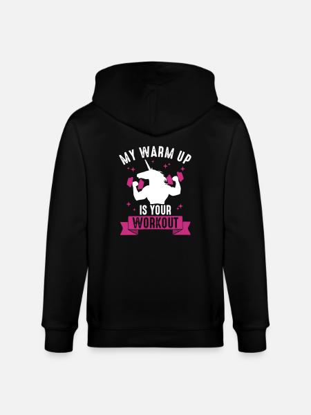My Warm Up is your Work Out Muskel Einhorn Lustig - Stanley/Stella CULTIVATOR  Unisex Organic Hooded Jacket - black