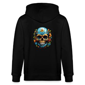 Dekorativer bunter Skull mit Verzierung - Stanley/Stella Unisex Bio-Kapuzenjacke CULTIVATOR  - Schwarz - Hinten - Anna (173cm)
