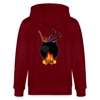 Witch in saucepan - Halloween cooking firewood - Stanley/Stella CULTIVATOR  Unisex Organic Hooded Jacket - burgundy - Back - Anna (173cm)