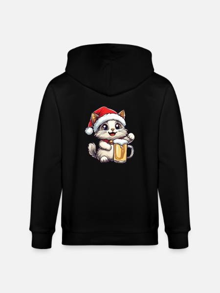 Cat Christmas Beer - Stanley/Stella CULTIVATOR Unisex Organic Hooded Jacket - black
