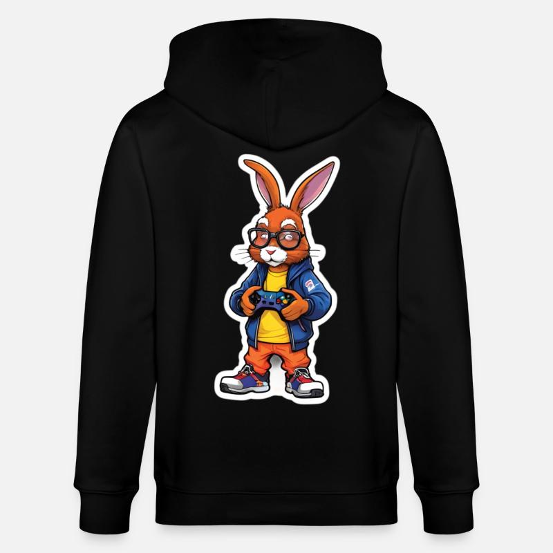 Gamer bunny with controller - Stanley/Stella CULTIVATOR Unisex Organic Hooded Jacket - black