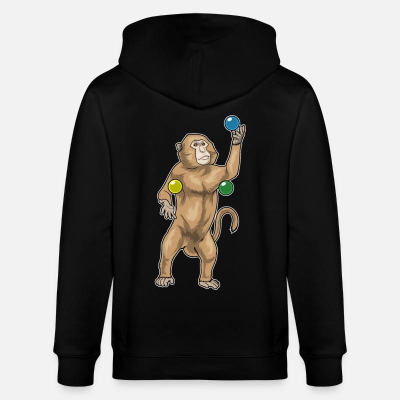 Monkey juggler juggling - Stanley/Stella CULTIVATOR  Unisex Organic Hooded Jacket - black