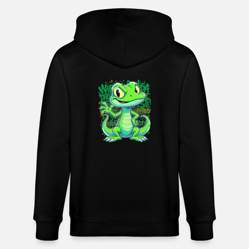 Fröhliche Echse – Witziger Comic Style - Stanley/Stella Unisex Bio-Kapuzenjacke CULTIVATOR  - Schwarz