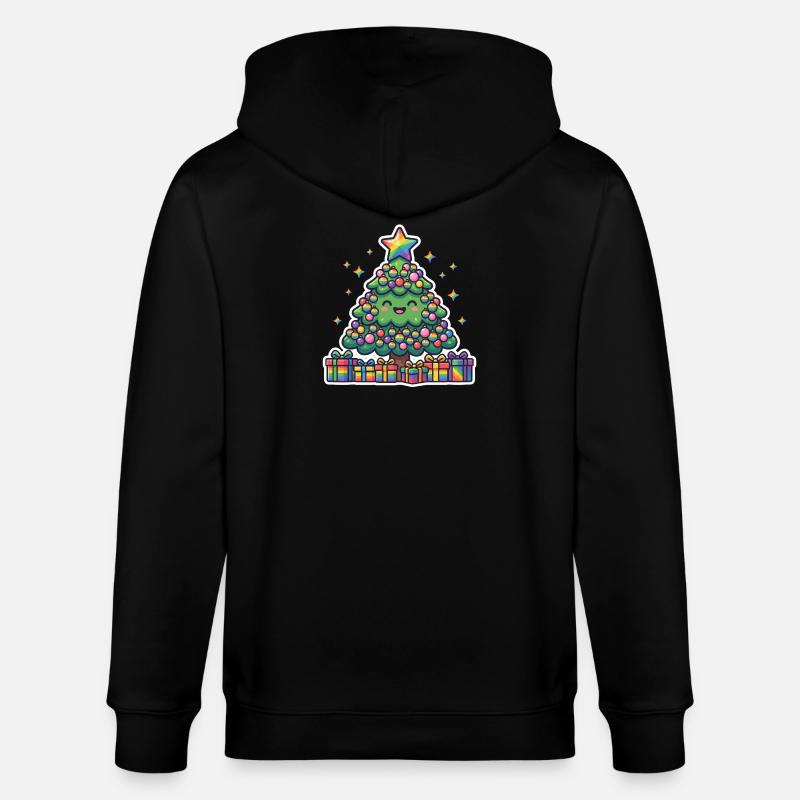 Fröhlicher Regenbogen-Weihnachtsbaum niedlich - Stanley/Stella Unisex Bio-Kapuzenjacke CULTIVATOR  - Schwarz