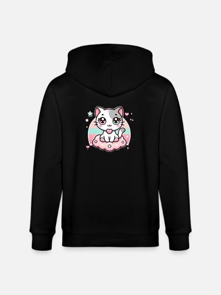 Kawaii-style cat - Stanley/Stella CULTIVATOR Unisex Organic Hooded Jacket - black