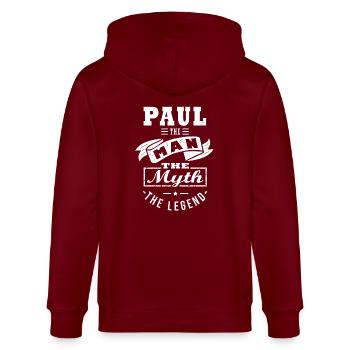 PAUL der Mann, der Mythos, Legende personalisiertes Geschenk - Stanley/Stella Unisex Bio-Kapuzenjacke CULTIVATOR  - Burgunderrot - Hinten - Anna (173cm)