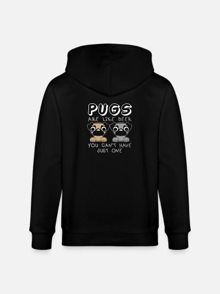 Pug and Beer Shirt - Stanley/Stella CULTIVATOR  Unisex Organic Hooded Jacket - black