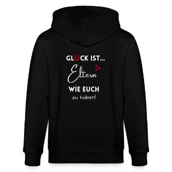 Glück ist, Eltern wie Euch zu haben - Stanley/Stella Unisex Bio-Kapuzenjacke CULTIVATOR  - Schwarz - Hinten - Anna (173cm)