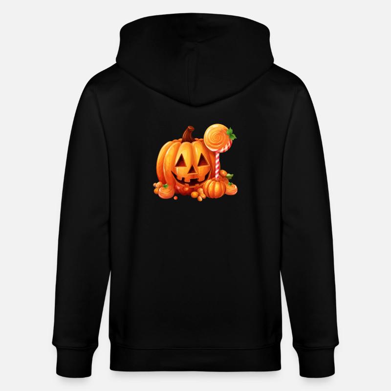 Cute Halloween pumpkin with candy - Stanley/Stella CULTIVATOR  Unisex Organic Hooded Jacket - black