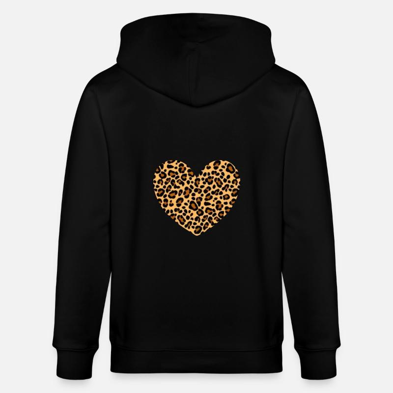 Herz Muster Leopard Geschenk - Stanley/Stella Unisex Bio-Kapuzenjacke CULTIVATOR  - Schwarz