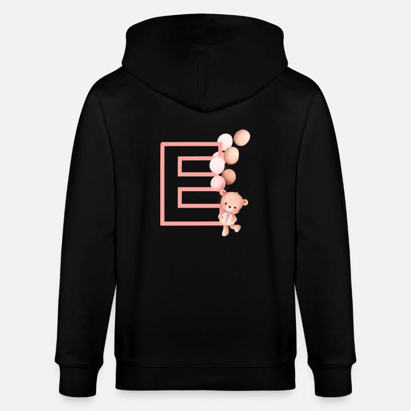 Letter e pink bear - Stanley/Stella CULTIVATOR  Unisex Organic Hooded Jacket - black