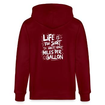 Statement für Spritvernichter und PS-Liebhaber - Stanley/Stella Unisex Bio-Kapuzenjacke CULTIVATOR  - Burgunderrot - Hinten - Anna (173cm)
