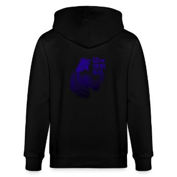 Geh und sündige nicht mehr – Inspirierendes Jesus-Design - Stanley/Stella Unisex Bio-Kapuzenjacke CULTIVATOR  - Schwarz - Hinten - Anna (173cm)