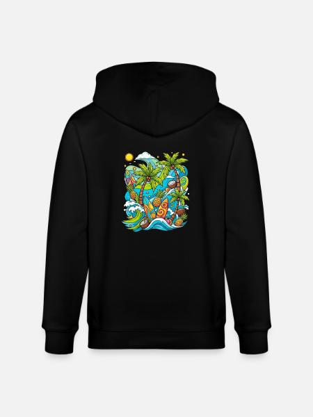 Tropical holiday pattern - Stanley/Stella CULTIVATOR  Unisex Organic Hooded Jacket - black