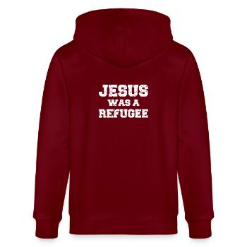 Jesus was a refugee - Stanley/Stella Unisex Bio-Kapuzenjacke CULTIVATOR  - Burgunderrot - Hinten - Anna (173cm)
