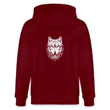 Wolf Kopf - Stanley/Stella Unisex Bio-Kapuzenjacke CULTIVATOR  - Burgunderrot - Hinten - Anna (173cm)