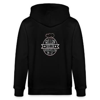 Grillen Chillen Kasten killen - Stanley/Stella Unisex Bio-Kapuzenjacke CULTIVATOR  - Schwarz - Hinten - Anna (173cm)