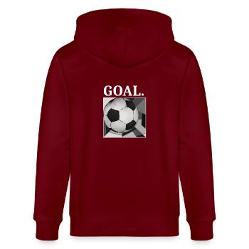 Football Goal Design Vintage Streetwear Design 2022 - Stanley/Stella CULTIVATOR  Unisex Organic Hooded Jacket - burgundy - Back - Anna (173cm)