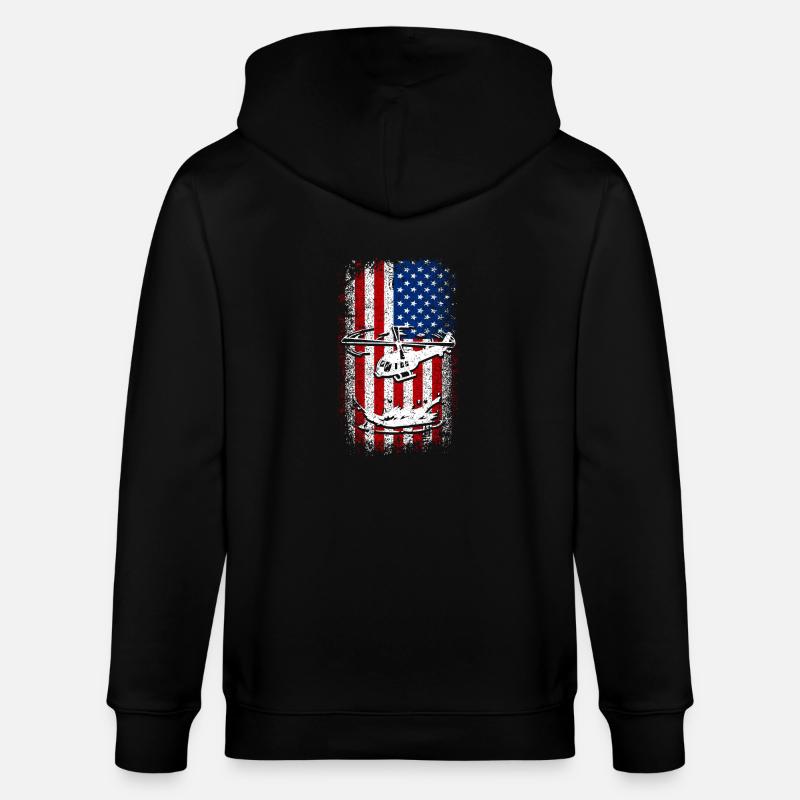 Hélicoptère drapeau américain des États-Unis - Veste à capuche bio CULTIVATOR Stanley/Stella Unisexe - noir