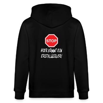 Stop hier kommt ein Erstklässler! - Stanley/Stella Unisex Bio-Kapuzenjacke CULTIVATOR  - Schwarz - Hinten - Anna (173cm)