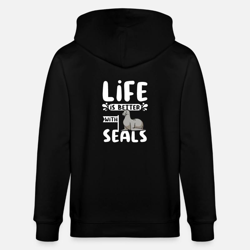 Life is better with seals - Stanley/Stella Unisex Bio-Kapuzenjacke CULTIVATOR  - Schwarz