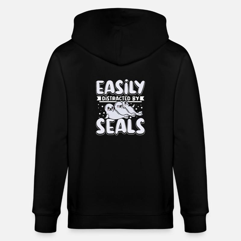 Easily distracted by seals - Stanley/Stella CULTIVATOR  Unisex Organic Hooded Jacket - black