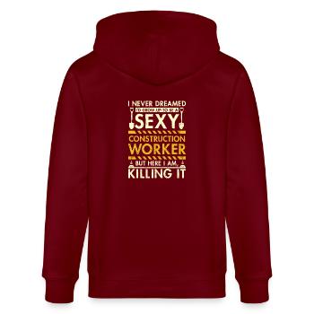 Sexy constucion worker - Stanley/Stella Unisex Bio-Kapuzenjacke CULTIVATOR  - Burgunderrot - Hinten - Anna (173cm)