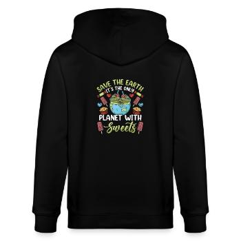 Save the planet only planet with Sweets - Stanley/Stella Unisex Bio-Kapuzenjacke CULTIVATOR  - Schwarz - Hinten - Anna (173cm)