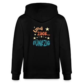 Und zack Fünfzig - Stanley/Stella Unisex Bio-Kapuzenjacke CULTIVATOR  - Schwarz - Hinten - Anna (173cm)