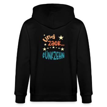 Und zack Fünfzehn - Stanley/Stella Unisex Bio-Kapuzenjacke CULTIVATOR  - Schwarz - Hinten - Anna (173cm)