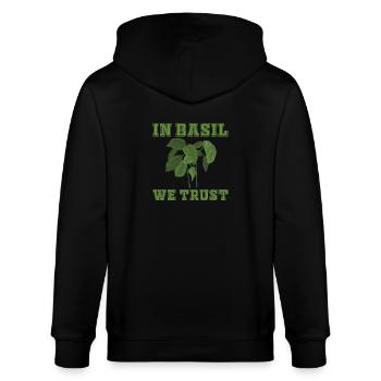 We trust in basil - Stanley/Stella CULTIVATOR  Unisex Organic Hooded Jacket - black - Back - Anna (173cm)