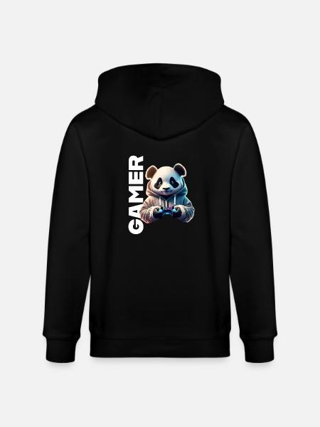 Gamer lettering with cool panda - Stanley/Stella CULTIVATOR  Unisex Organic Hooded Jacket - black