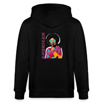 Black Woman with American lettering - Stanley/Stella CULTIVATOR  Unisex Organic Hooded Jacket - black - Back - Anna (173cm)
