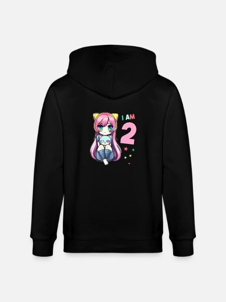 2 ans fille anime kawaii chat 2ème anniversaire - Veste à capuche bio CULTIVATOR Stanley/Stella Unisexe - noir