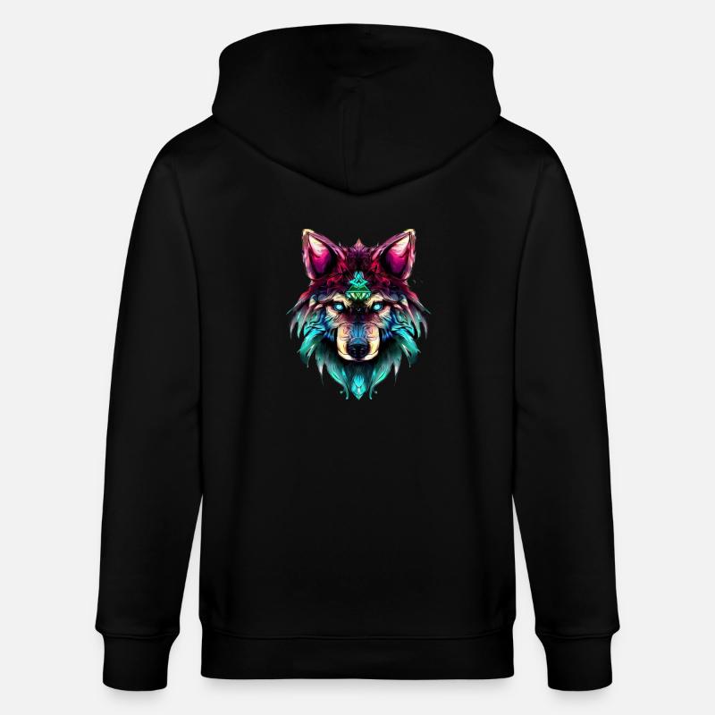 Mystic Wolf Synthwave Wolf Head - Veste à capuche bio CULTIVATOR Stanley/Stella Unisexe - noir