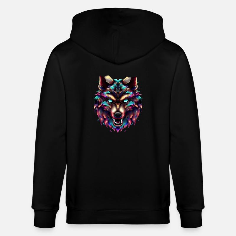 Wolfskopf Synthwave Wolf - Stanley/Stella Unisex Bio-Kapuzenjacke CULTIVATOR  - Schwarz