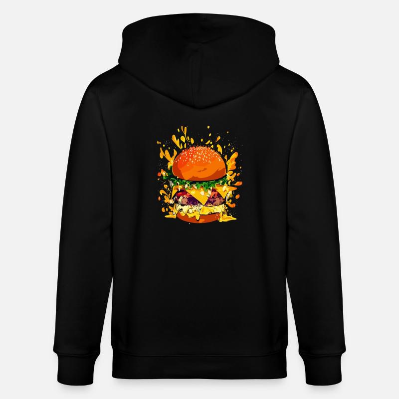 Extravaganter Cheeseburger mit Käse Splatter - Stanley/Stella Unisex Bio-Kapuzenjacke CULTIVATOR  - Schwarz
