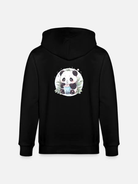 Kawaii Panda Drinks Boba Bubble Tea Chibi - Stanley/Stella CULTIVATOR  Unisex Organic Hooded Jacket - black