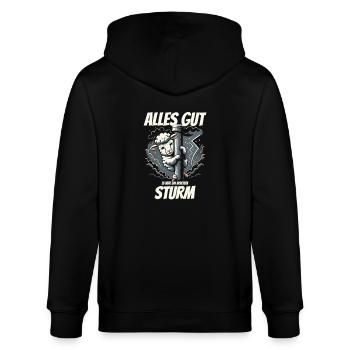 Schaf im Sturm bei Wind und Wetter, lustig - Stanley/Stella Unisex Bio-Kapuzenjacke CULTIVATOR  - Schwarz - Hinten - Anna (173cm)