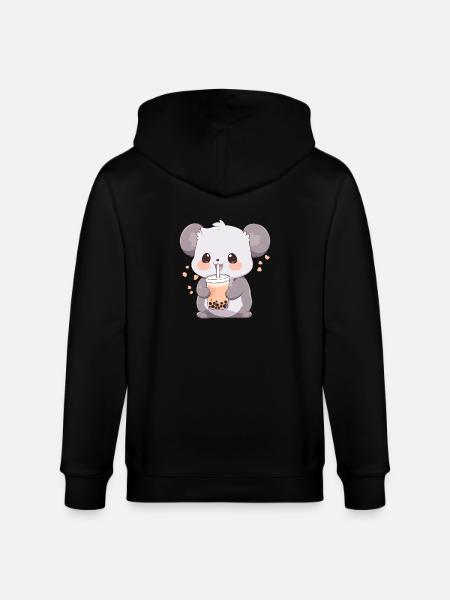 Kawaii Koala Drinks Boba Bubble Tea Chibi - Stanley/Stella CULTIVATOR  Unisex Organic Hooded Jacket - black