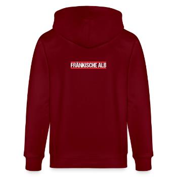 Fränkische Alb - Stanley/Stella Unisex Bio-Kapuzenjacke CULTIVATOR  - Burgunderrot - Hinten - Anna (173cm)