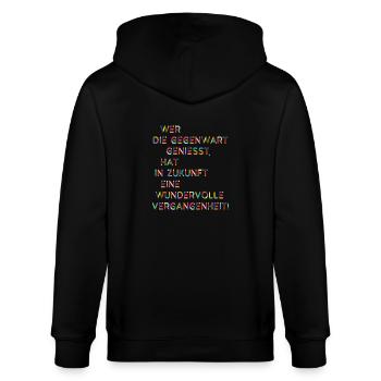Gegenwart Zukunft Vergangenheit Lustige Sprüche - Stanley/Stella Unisex Bio-Kapuzenjacke CULTIVATOR  - Schwarz - Hinten - Anna (173cm)