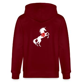 Einhorn Anarchie Symbol T-Shirt Anarchismus Magisch - Stanley/Stella Unisex Bio-Kapuzenjacke CULTIVATOR  - Burgunderrot - Hinten - Anna (173cm)