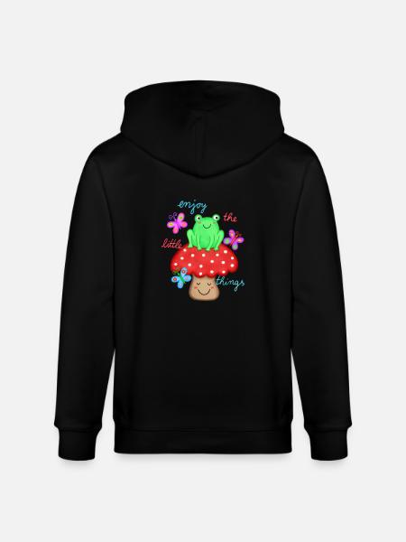 schöner Spruch Freude Glück Frosch auf Fliegenpilz - Stanley/Stella Unisex Bio-Kapuzenjacke CULTIVATOR - Schwarz
