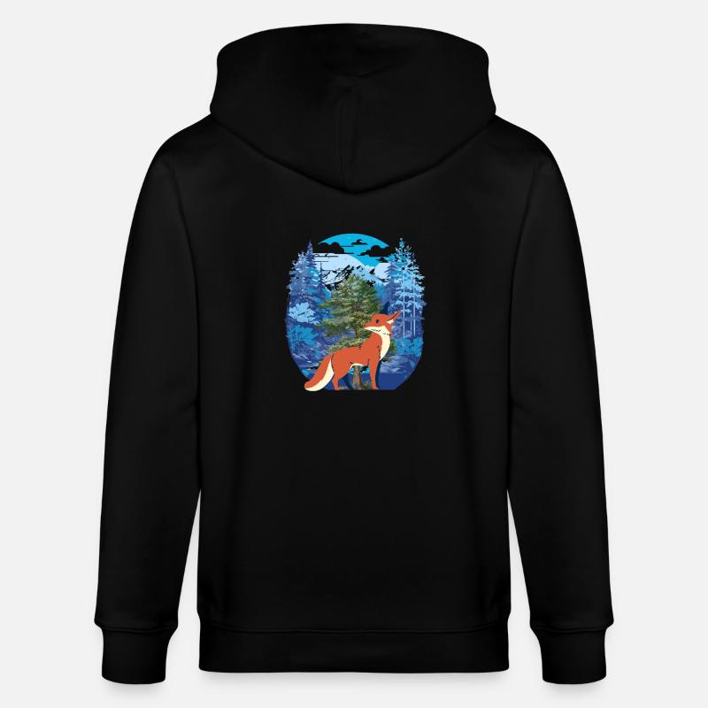 Fox Foxes Forest - Stanley/Stella CULTIVATOR  Unisex Organic Hooded Jacket - black