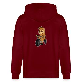 Faultier Reiten Dreirad T-Shirt Tier im Trike Wortspiel - Stanley/Stella Unisex Bio-Kapuzenjacke CULTIVATOR  - Burgunderrot - Hinten - Anna (173cm)
