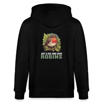 Robin Rotkehlchen - Stanley/Stella Unisex Bio-Kapuzenjacke CULTIVATOR  - Schwarz - Hinten - Anna (173cm)